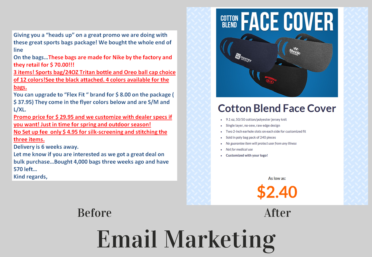 Email Marketing before & after